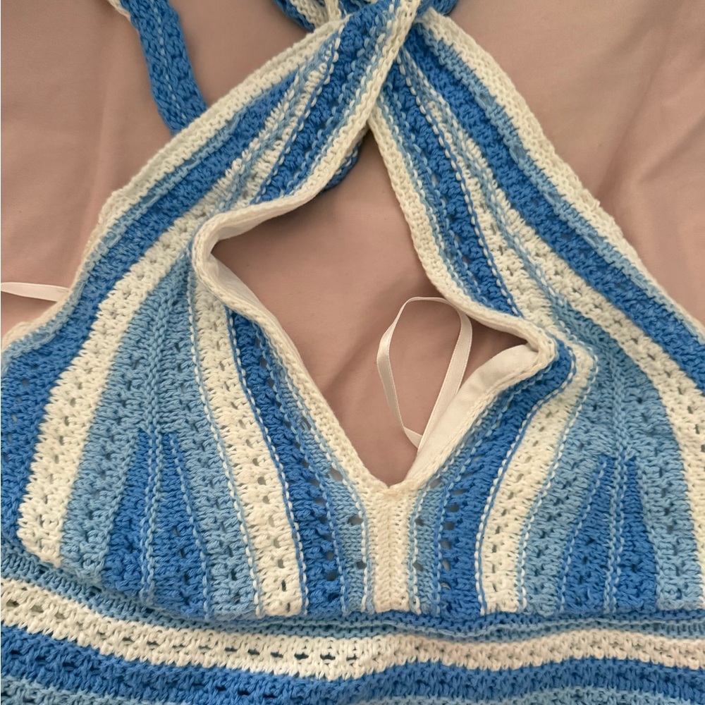 Hollister Blue and White Knit Halter Top